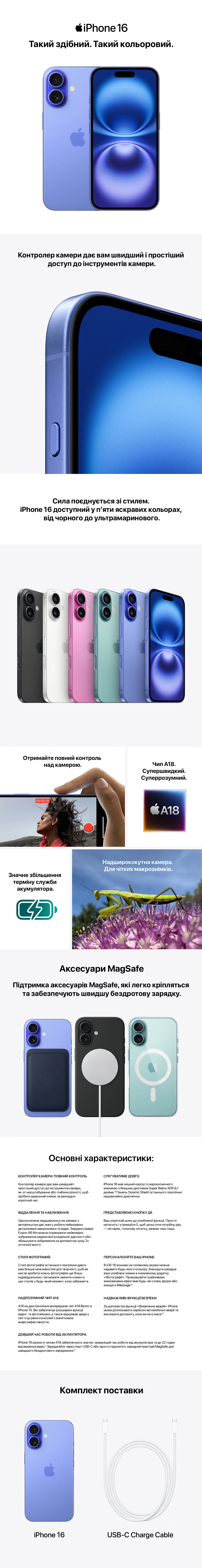 Apple iPhone 16 Plus 128GB Black (MXVU3). Купити Apple iPhone 16